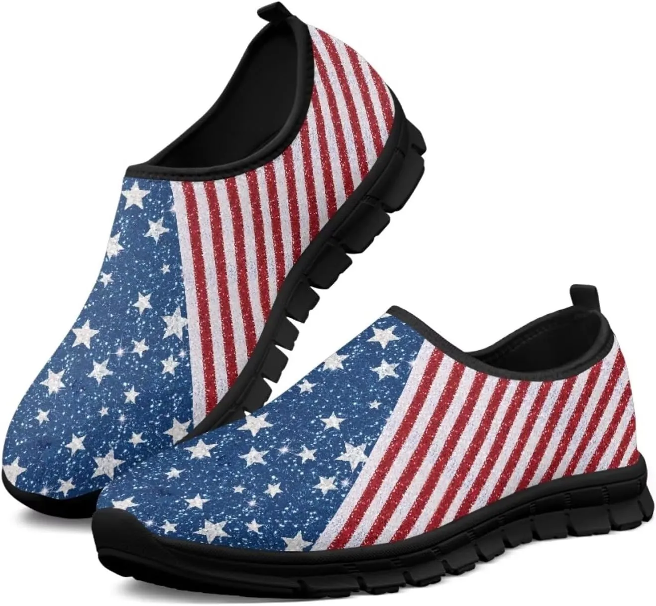 American Flag Walking Shoes for Women Slip On Casual Running Shoes Low Top Mesh Sport Shoes Lightweight Adult Jogging Shoes