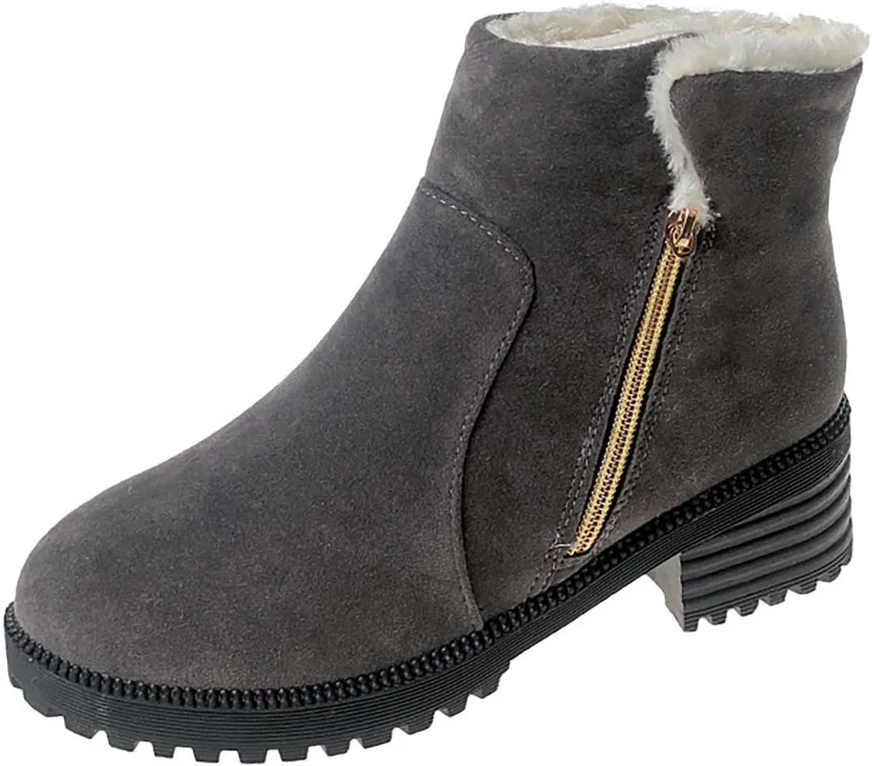 Ankle Boots for Women Low Heel Side Zipper Dress Boots Plush Lined Womens Boots Mid Calf Square Heel Hiking Boots