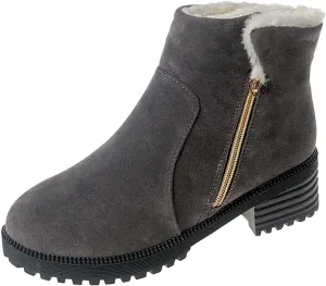 Ankle Boots for Women Low Heel Side Zipper Dress Boots Plush Lined Womens Boots Mid Calf Square Heel Hiking Boots