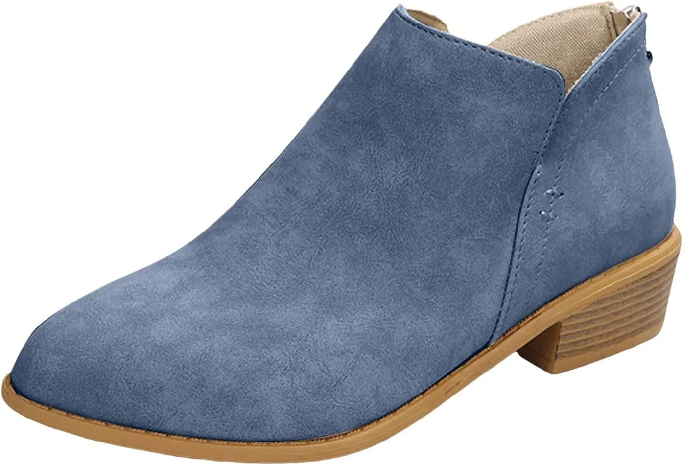 Cathalem Women's Ankle Boots Chunky Cutout Heel Pointed Toe Short Booties Shoes Ankle Booties Vintage Slip On Flat Short Boots Ladies Fashion Low Heel Boot Womens Casual Shoes