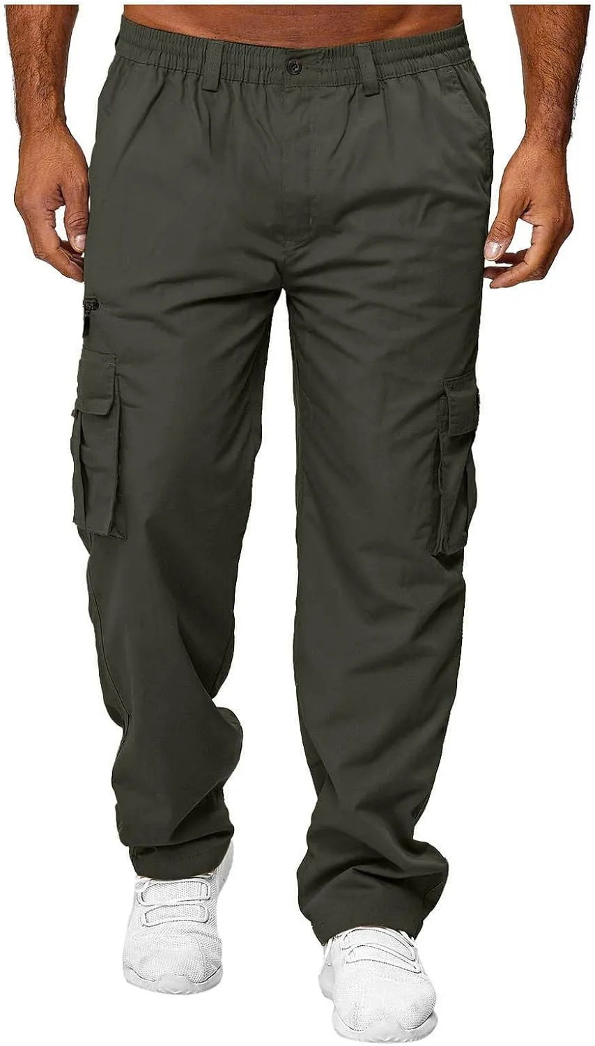 Fishing Pants for Men Military Classic Work Water Resistant Ripstop Big and Tall Multi Pockets Hiking Sweatpants