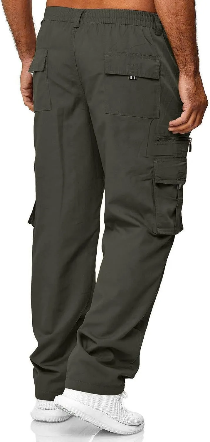 Fishing Pants for Men Military Classic Work Water Resistant Ripstop Big and Tall Multi Pockets Hiking Sweatpants