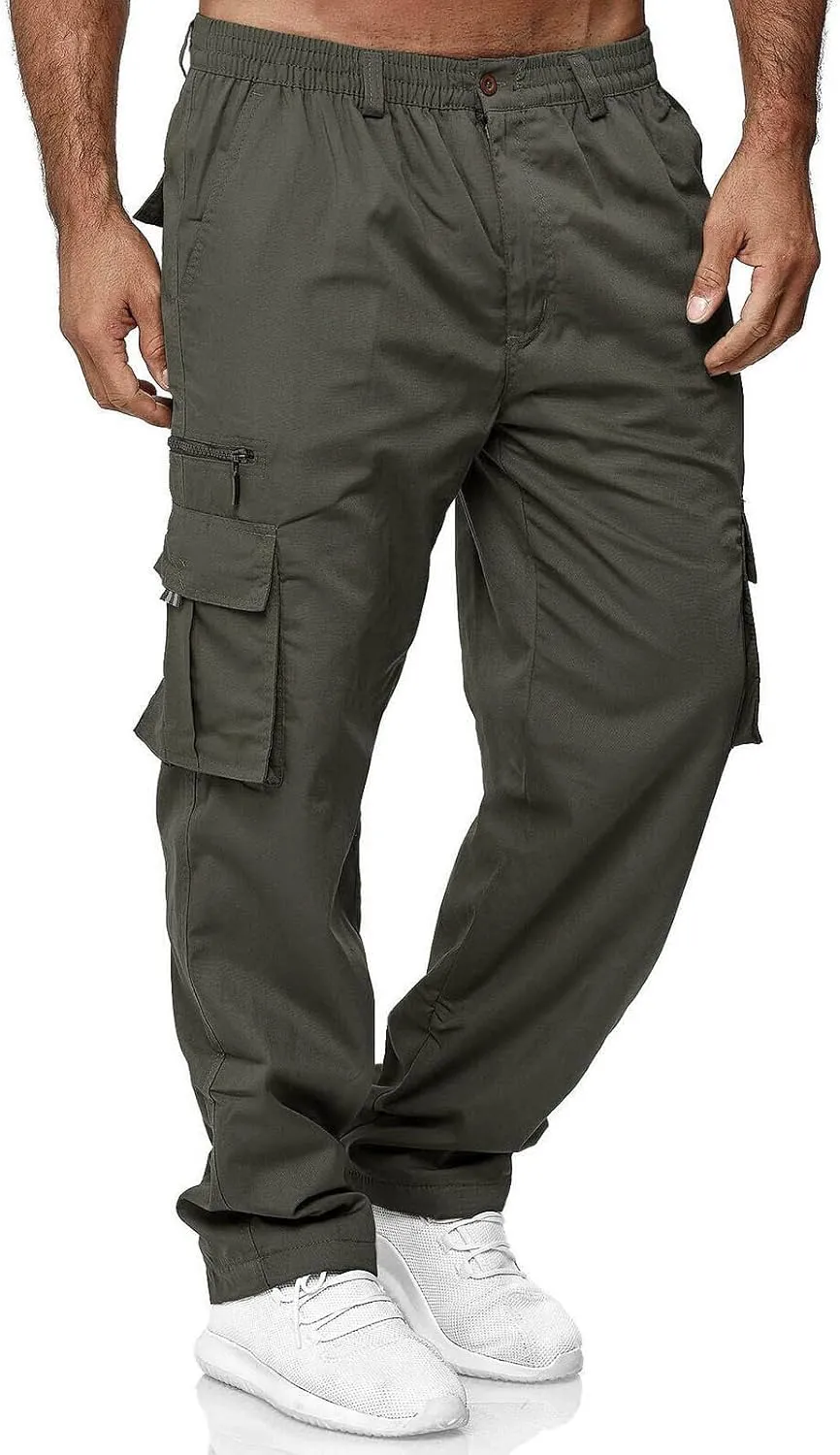 Fishing Pants for Men Military Classic Work Water Resistant Ripstop Big and Tall Multi Pockets Hiking Sweatpants