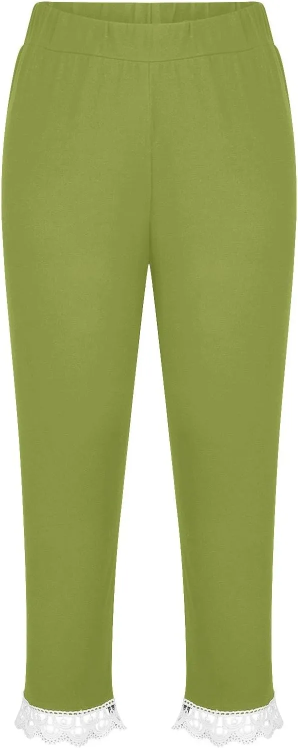 Girls Lace Bottoms Capris Leggings Stretchy Yoga Trim Tights Kids Girls Dance Workout Athletic Skinny Cropped Pants