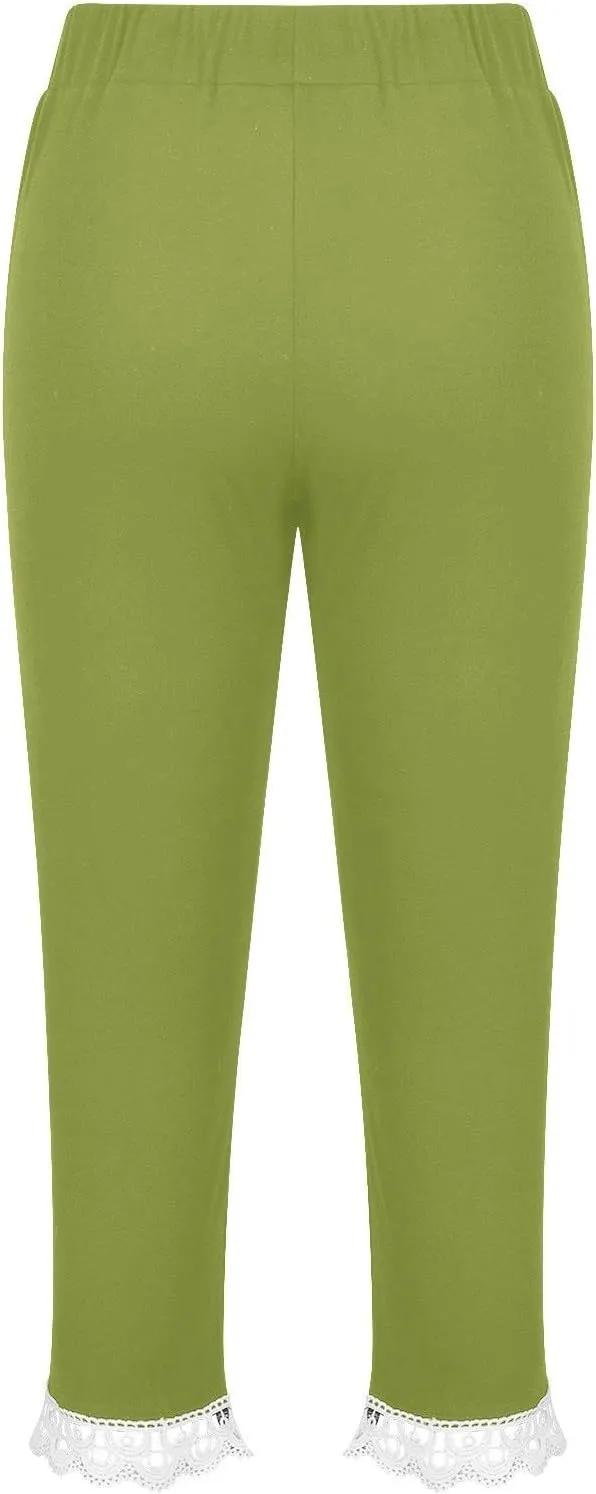 Girls Lace Bottoms Capris Leggings Stretchy Yoga Trim Tights Kids Girls Dance Workout Athletic Skinny Cropped Pants