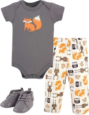 Hudson Baby Baby Cotton Bodysuit, Pant and Shoe Set