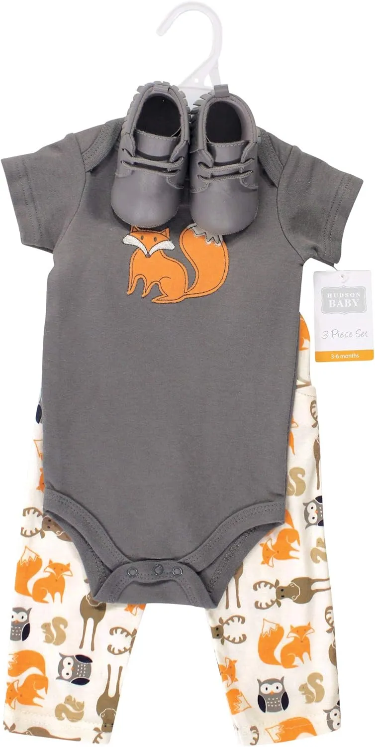 Hudson Baby Baby Cotton Bodysuit, Pant and Shoe Set