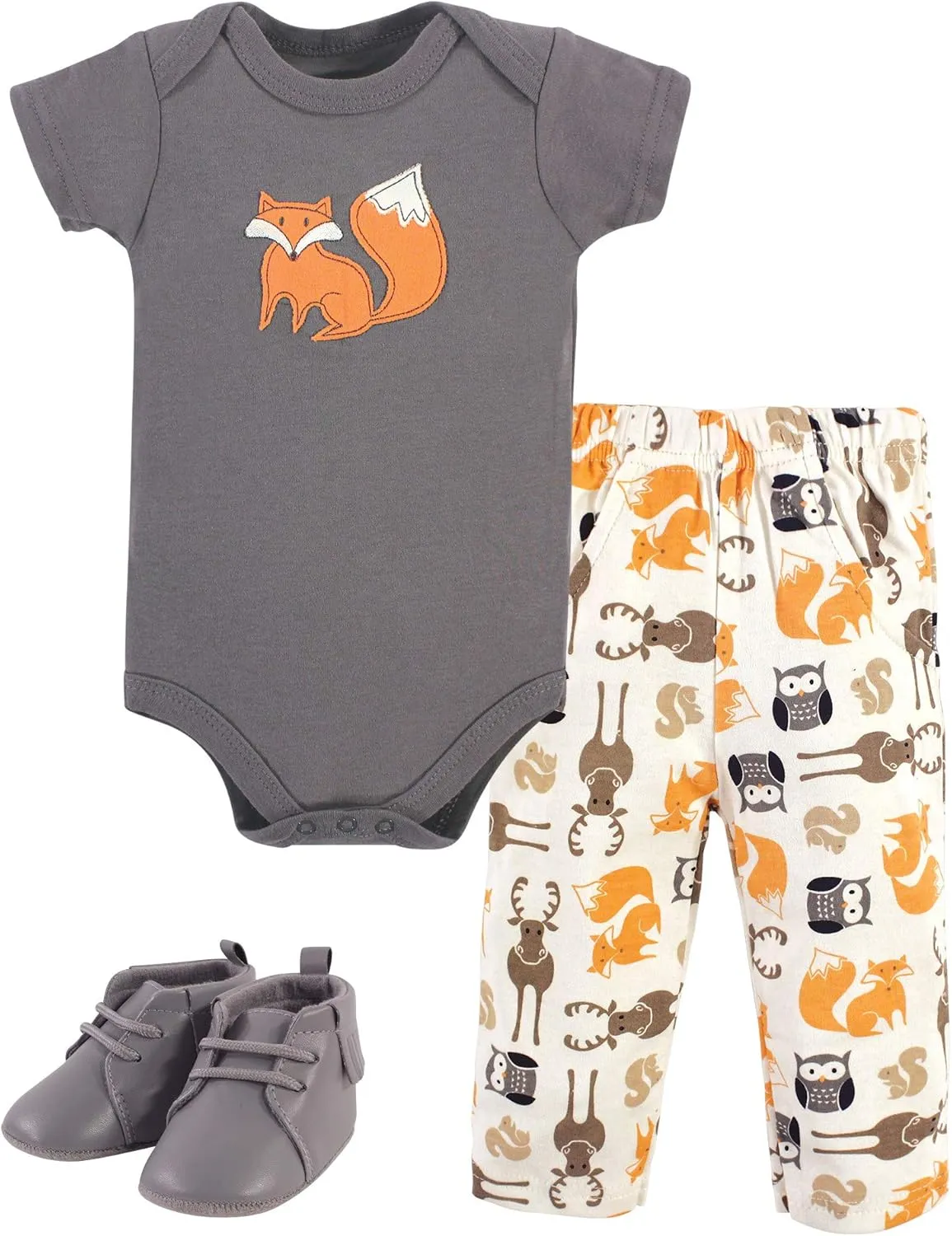 Hudson Baby Baby Cotton Bodysuit, Pant and Shoe Set