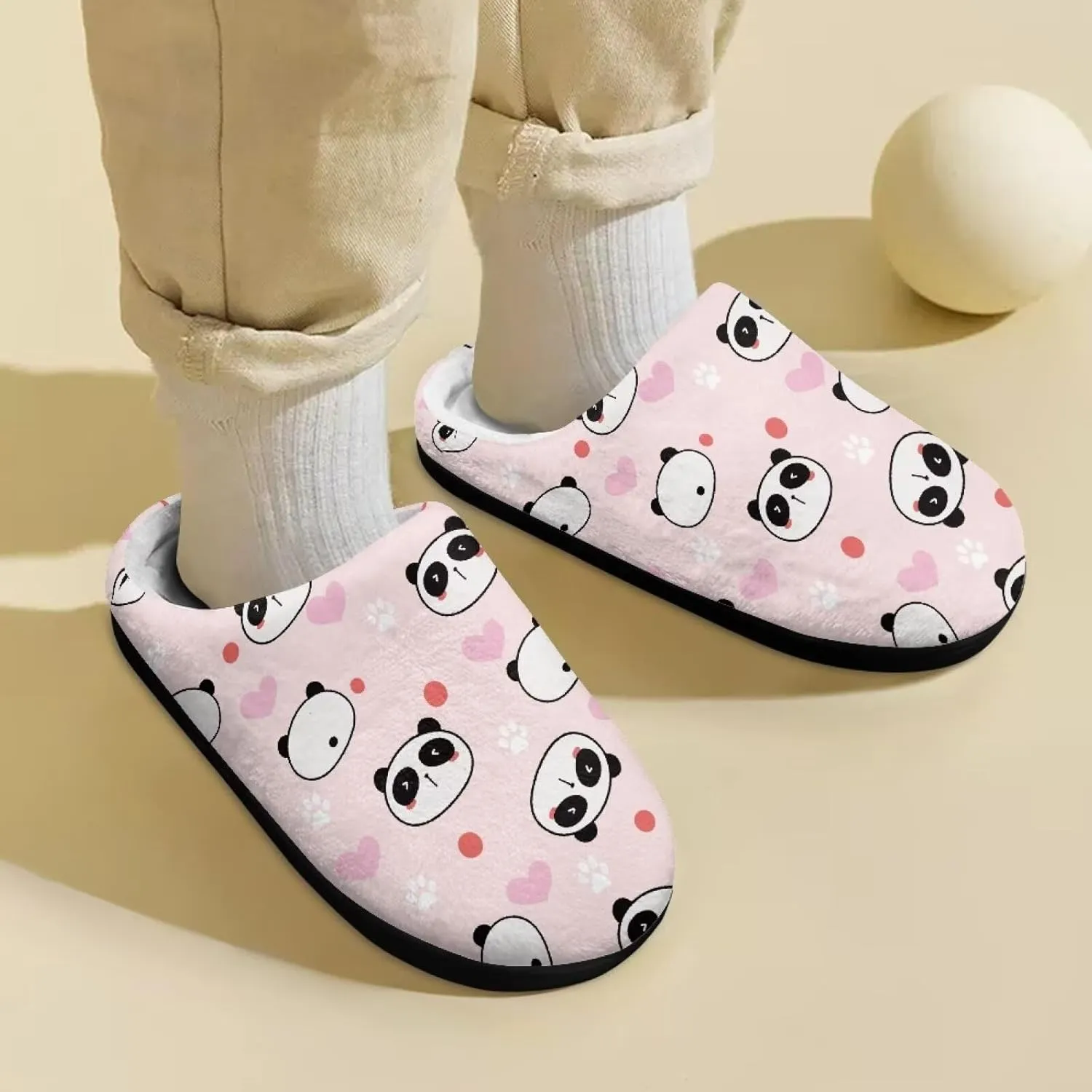 Kids Winter Fuzzy Slippers Cute Animal Pattern Home Bedroom Slippers Non Slip Black Sole