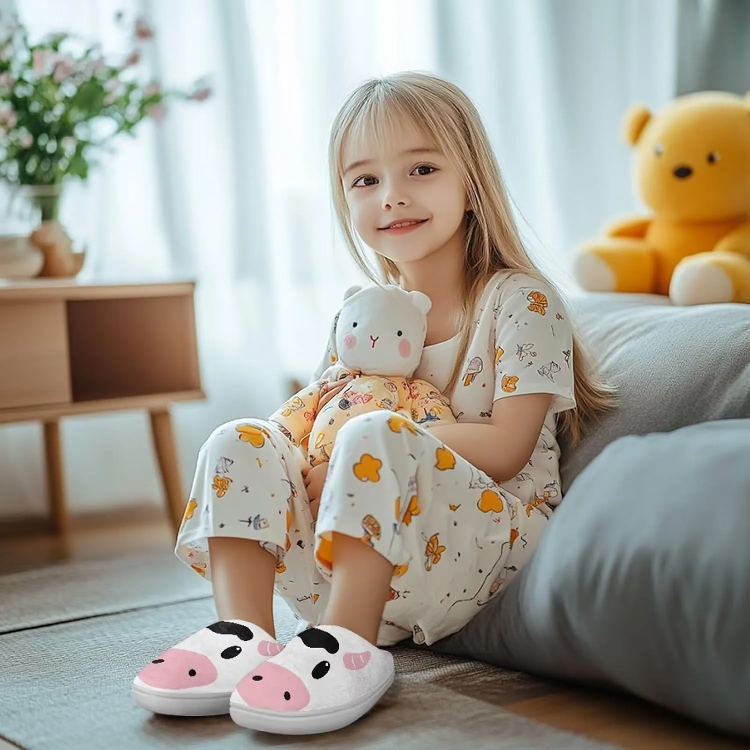 Kids Winter Plush Slippers Non Slip Bedroom Home Slippers for Girls Boys Size 9-15