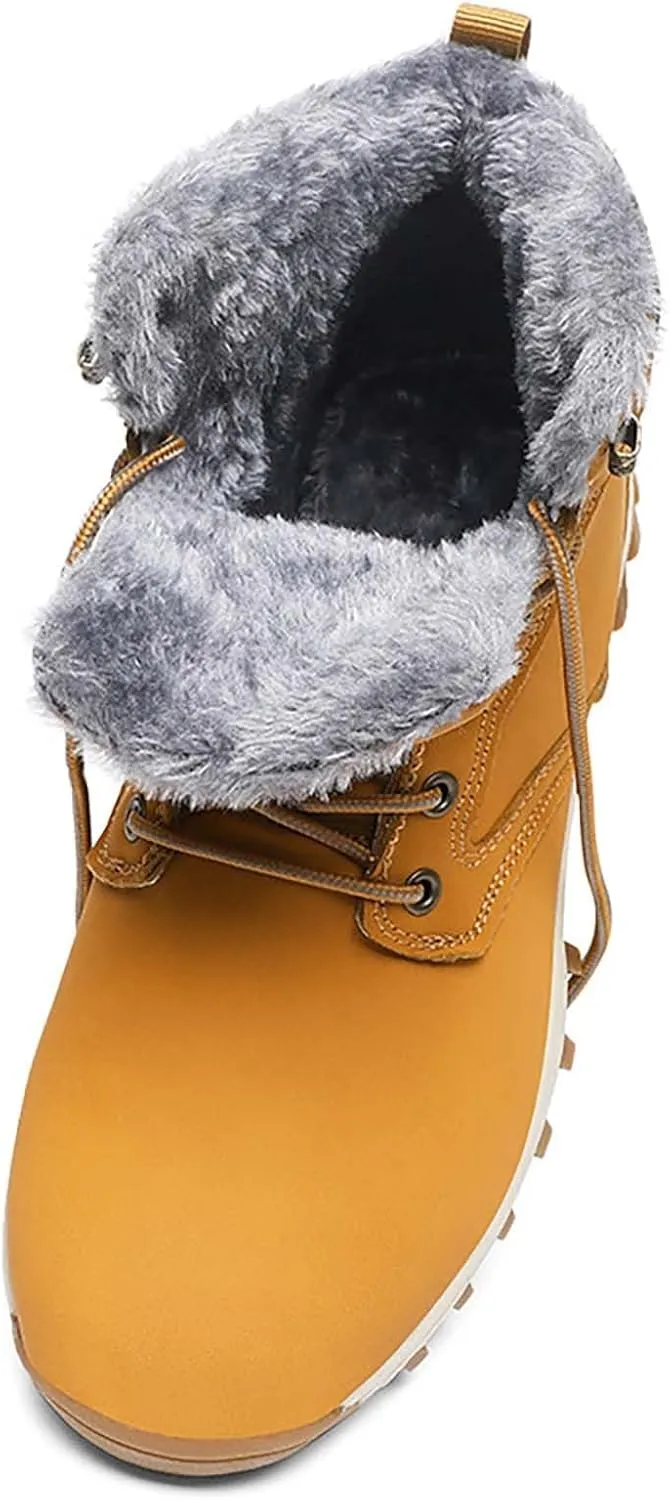 Men Winter Boots Warm Ankle Boots Outdoor Lace Up Hiking Boots Non-Slip Shoes Waterproof Fur Lined Boots