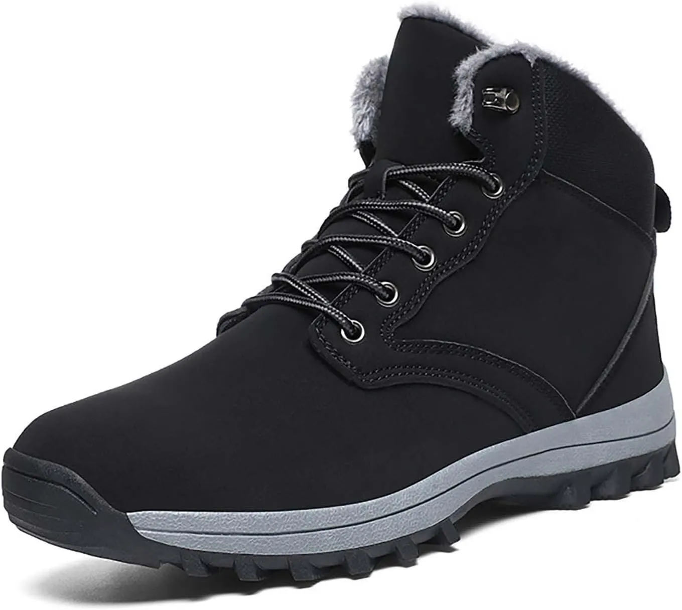 Men Winter Boots Warm Ankle Boots Outdoor Lace Up Hiking Boots Non-Slip Shoes Waterproof Fur Lined Boots