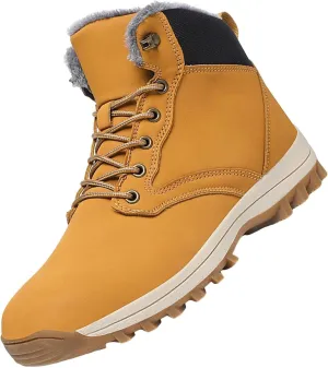 Men Winter Boots Warm Ankle Boots Outdoor Lace Up Hiking Boots Non-Slip Shoes Waterproof Fur Lined Boots
