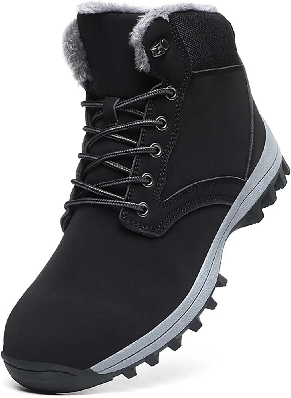 Men Winter Boots Warm Ankle Boots Outdoor Lace Up Hiking Boots Non-Slip Shoes Waterproof Fur Lined Boots