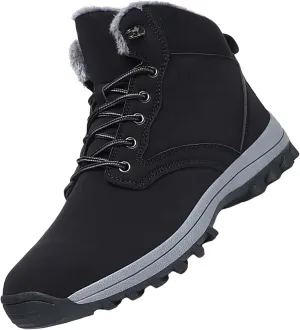Men Winter Boots Warm Ankle Boots Outdoor Lace Up Hiking Boots Non-Slip Shoes Waterproof Fur Lined Boots