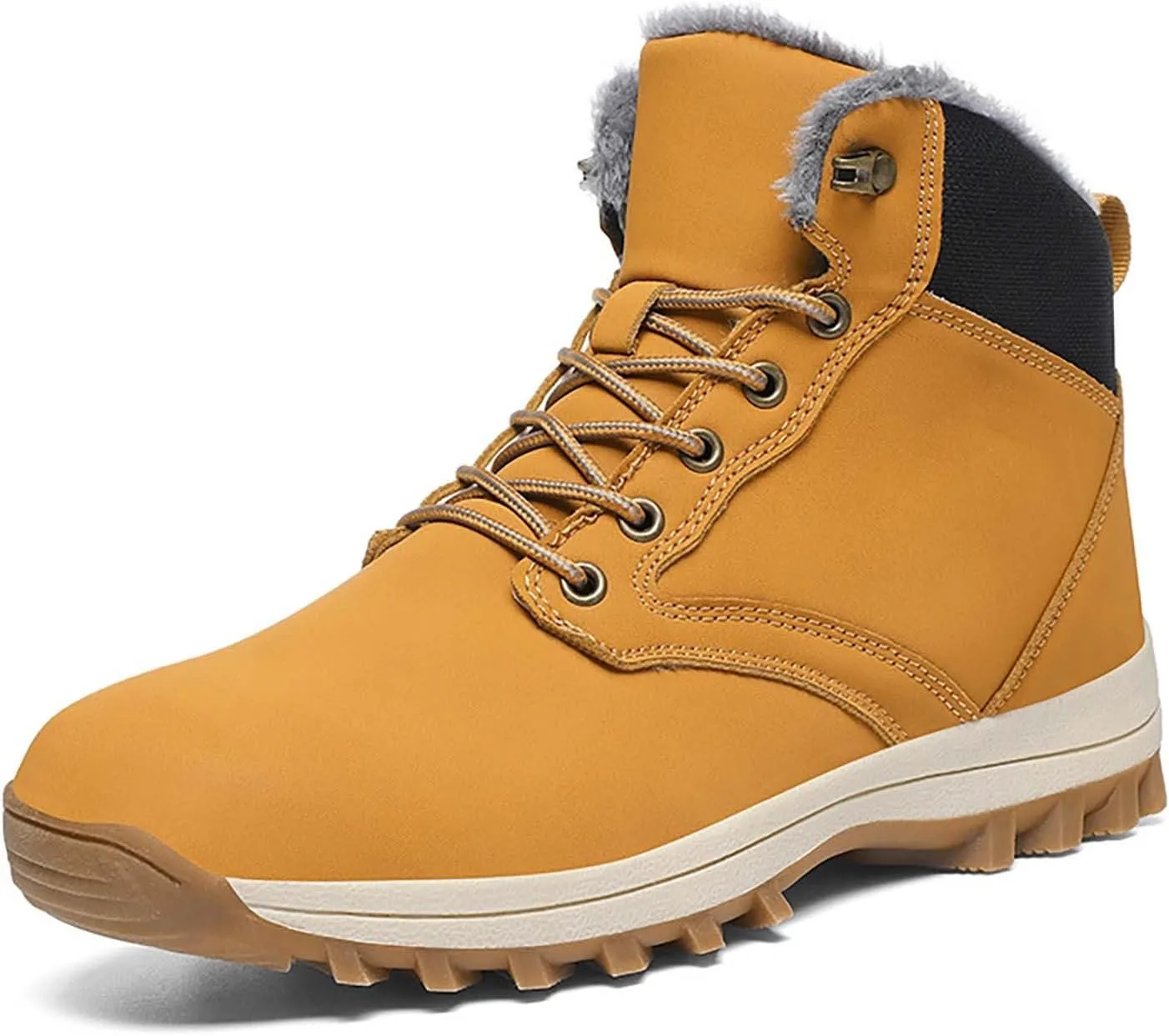 Men Winter Boots Warm Ankle Boots Outdoor Lace Up Hiking Boots Non-Slip Shoes Waterproof Fur Lined Boots