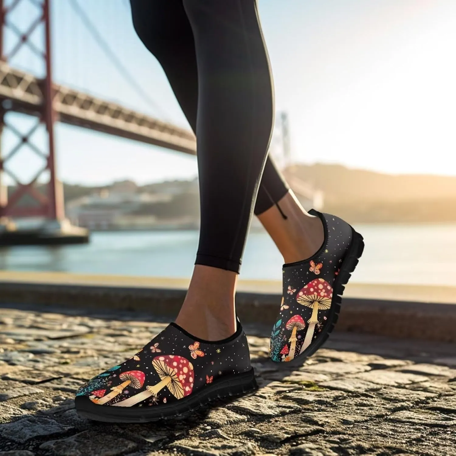 Mushroom Shoes for Women Slip On Casual Walking Sneakers Breathable Lightweight Athletic Running Shoes Mesh Non Slip Gym Workout Shoes