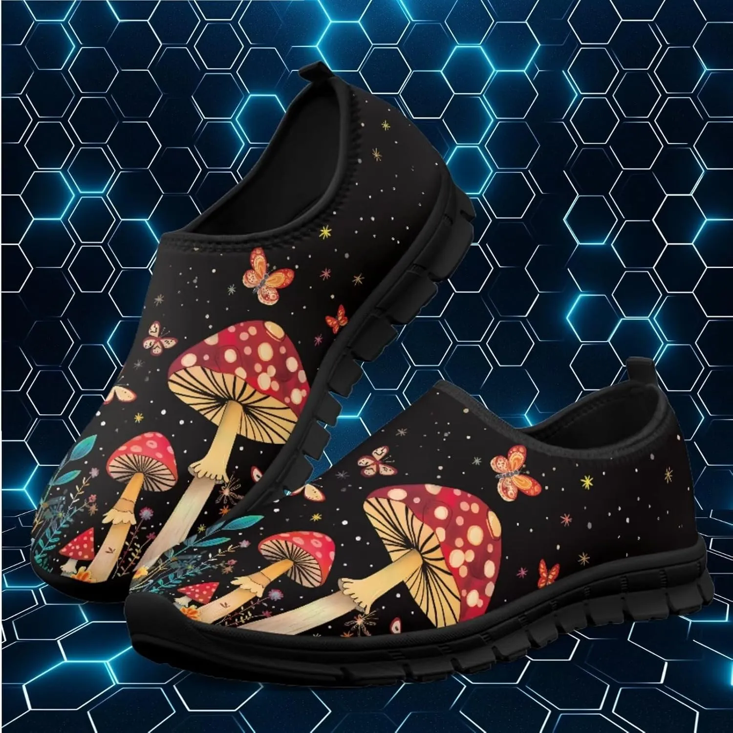 Mushroom Shoes for Women Slip On Casual Walking Sneakers Breathable Lightweight Athletic Running Shoes Mesh Non Slip Gym Workout Shoes