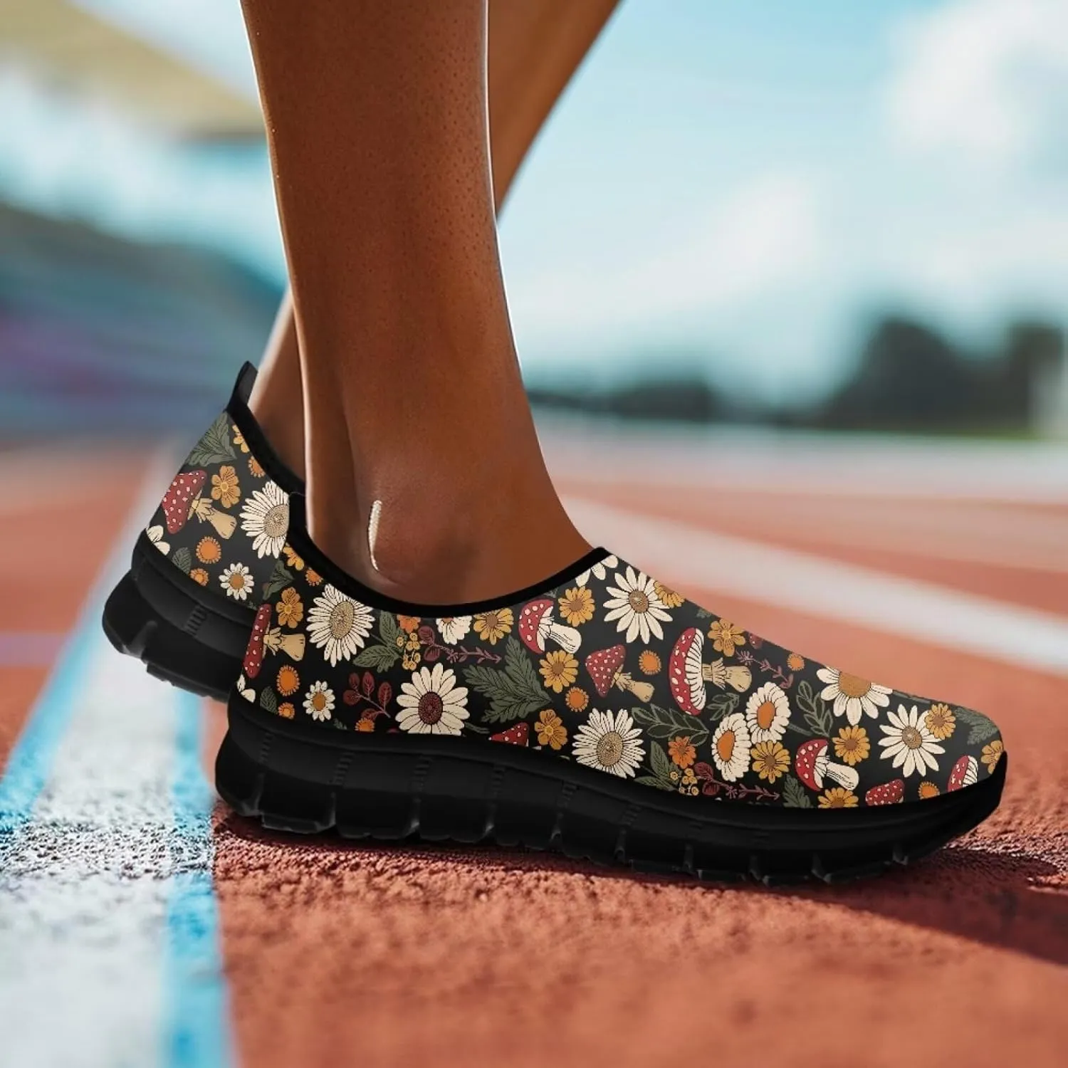 Mushroom Shoes for Women Slip On Casual Walking Sneakers Breathable Lightweight Athletic Running Shoes Mesh Non Slip Gym Workout Shoes