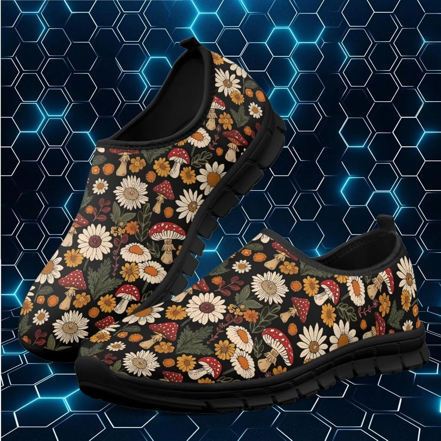 Mushroom Shoes for Women Slip On Casual Walking Sneakers Breathable Lightweight Athletic Running Shoes Mesh Non Slip Gym Workout Shoes