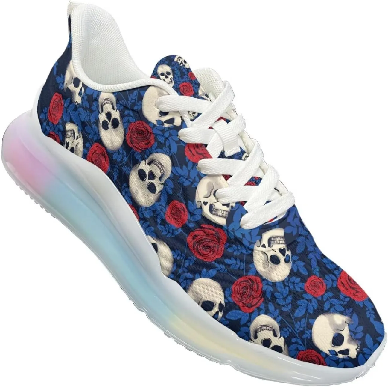 Women's Skull Sneaker Cozy Air Cushion Footwear Travel Sneaker Lightweight Anti-Slip Walking Shoes for Women US 6-11