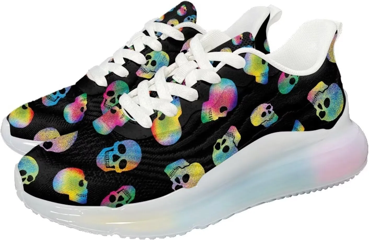 Women's Skull Sneaker Cozy Air Cushion Footwear Travel Sneaker Lightweight Anti-Slip Walking Shoes for Women US 6-11