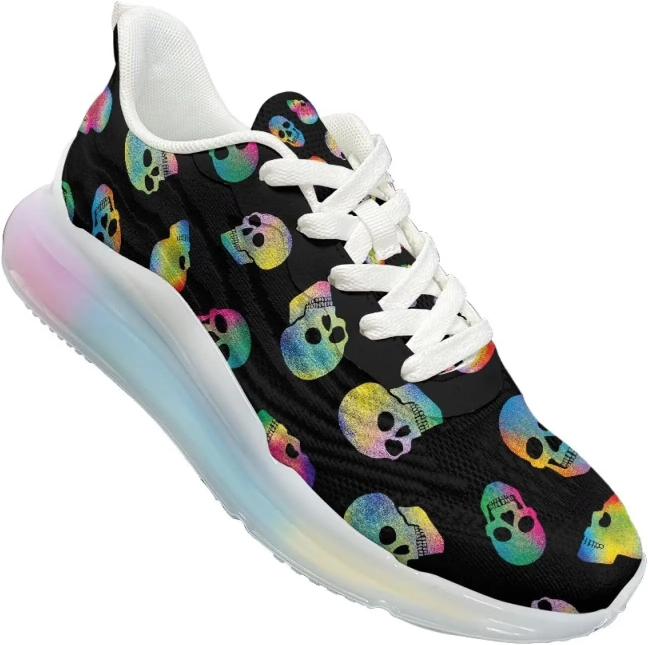 Women's Skull Sneaker Cozy Air Cushion Footwear Travel Sneaker Lightweight Anti-Slip Walking Shoes for Women US 6-11