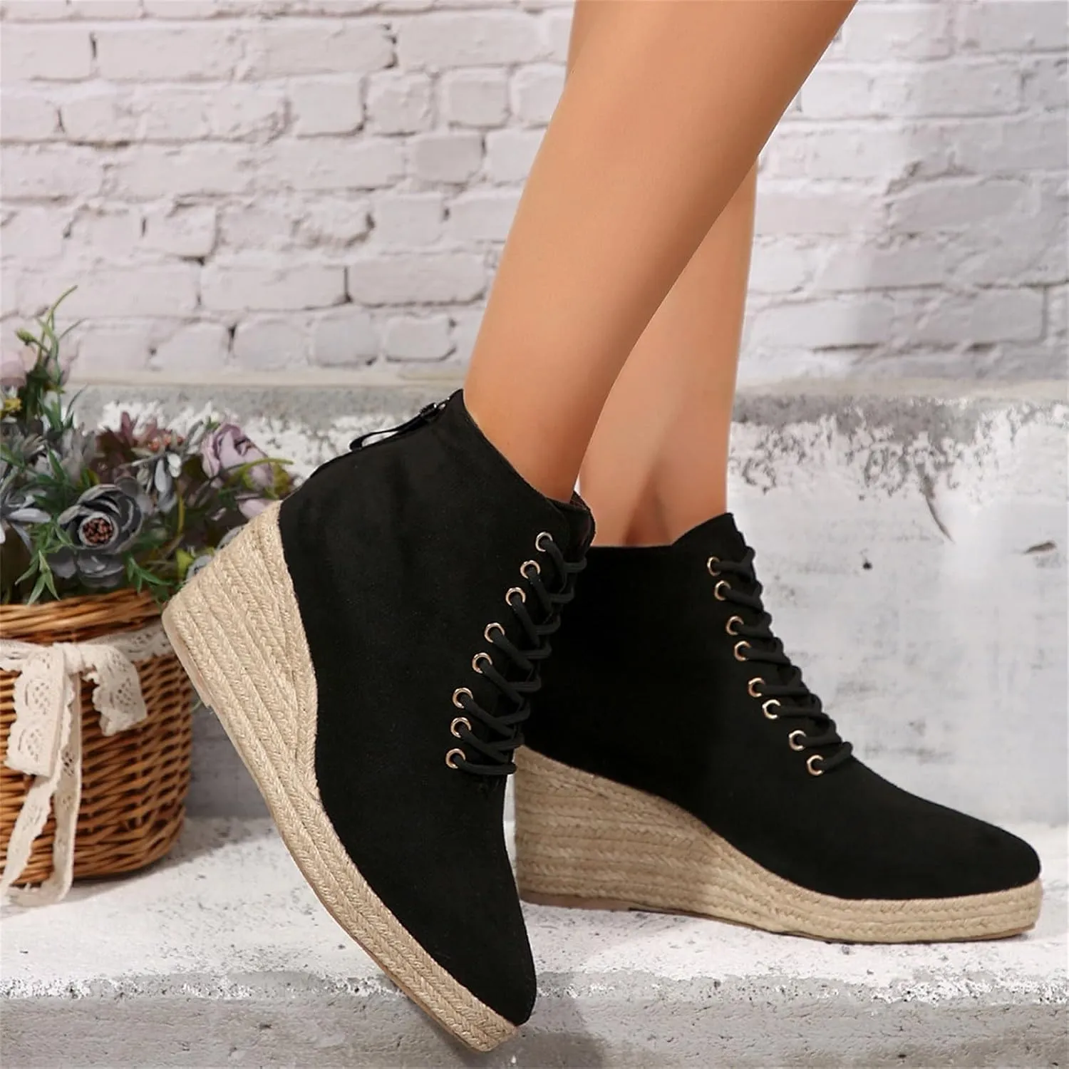 Women's Wedge Shoes Wide Calf Casual Short Boots Heel Zipper Short Mid Calf Boots Casual Boots for Women Mid Calf