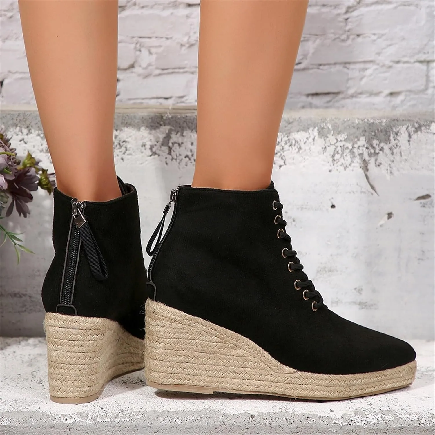 Women's Wedge Shoes Wide Calf Casual Short Boots Heel Zipper Short Mid Calf Boots Casual Boots for Women Mid Calf