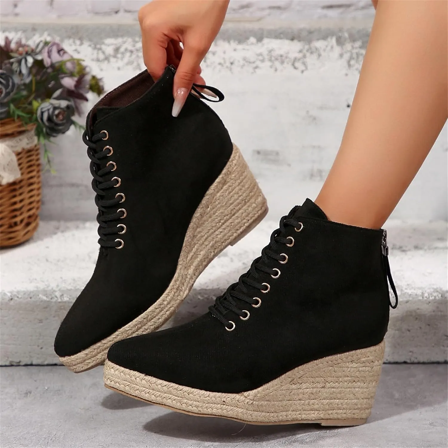 Women's Wedge Shoes Wide Calf Casual Short Boots Heel Zipper Short Mid Calf Boots Casual Boots for Women Mid Calf