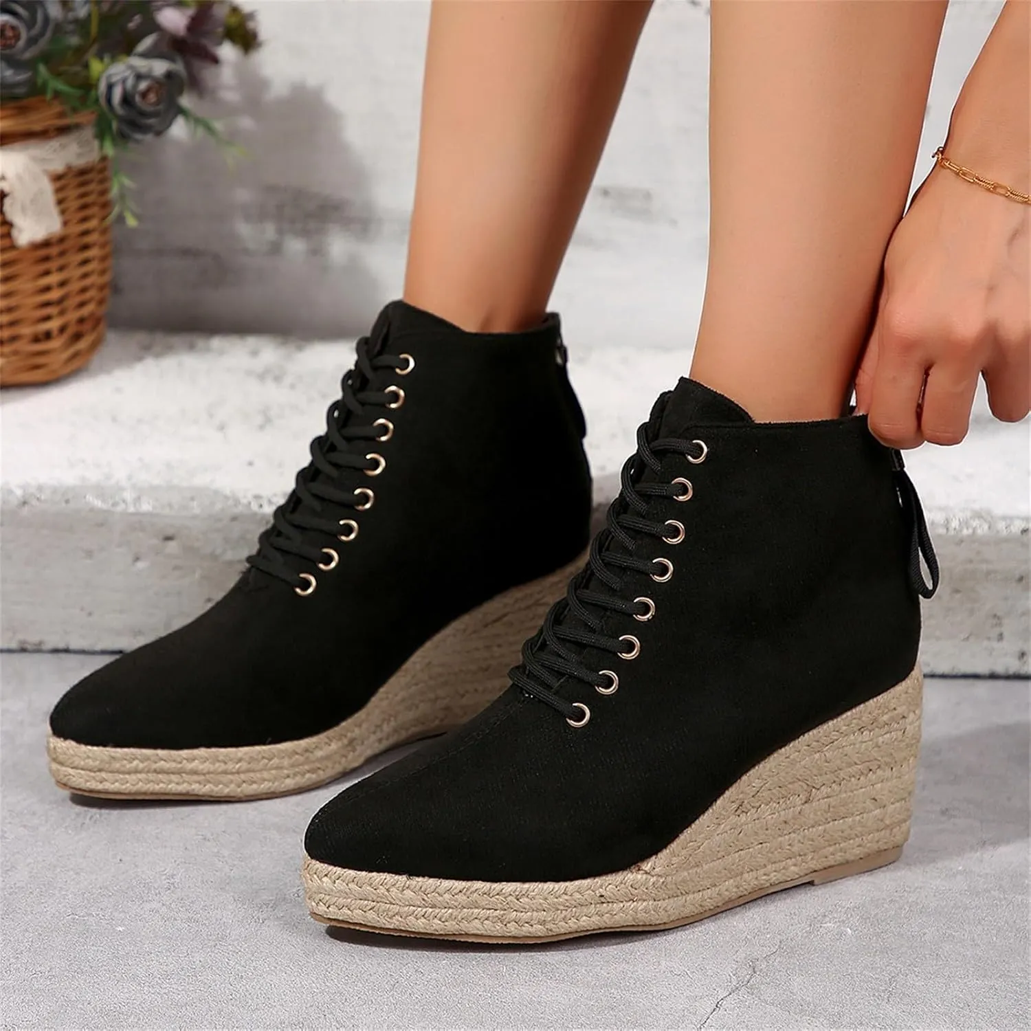 Women's Wedge Shoes Wide Calf Casual Short Boots Heel Zipper Short Mid Calf Boots Casual Boots for Women Mid Calf